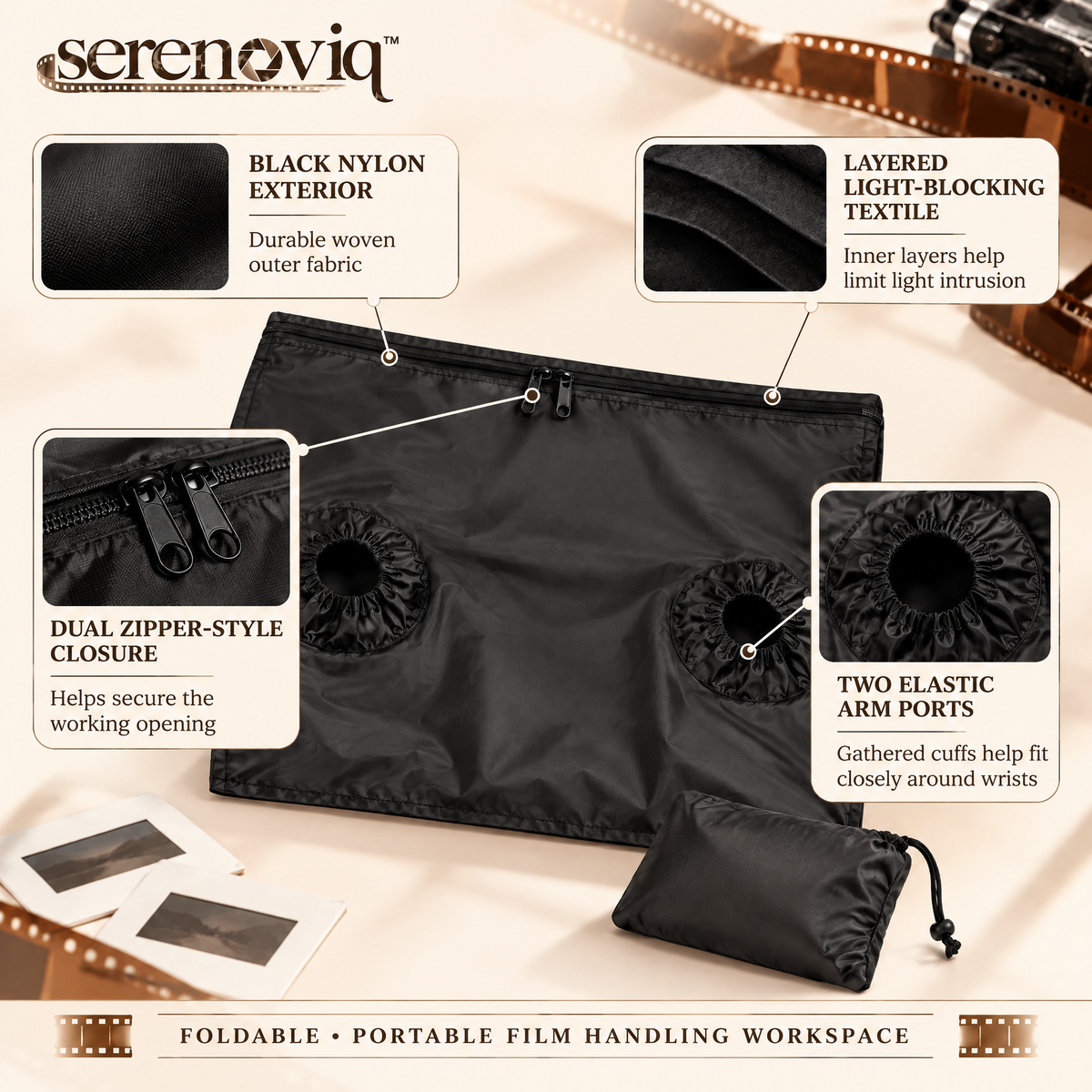 serenoviq™ NightRoom Light-Blocking Film Changing Bag, 27 × 30 in