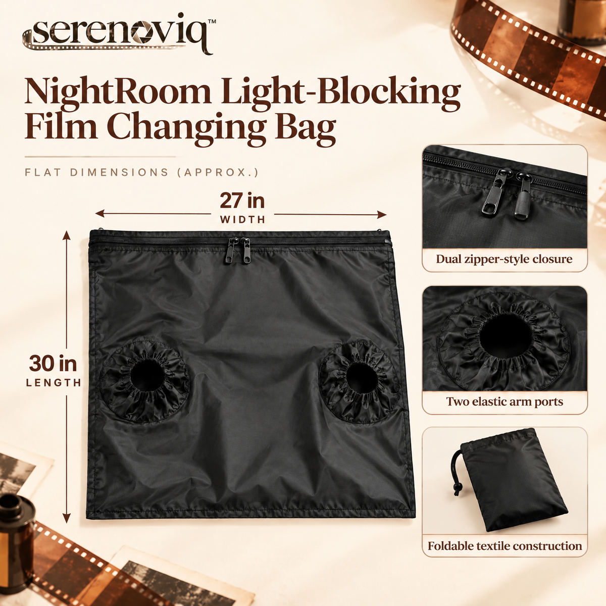 serenoviq™ NightRoom Light-Blocking Film Changing Bag, 27 × 30 in