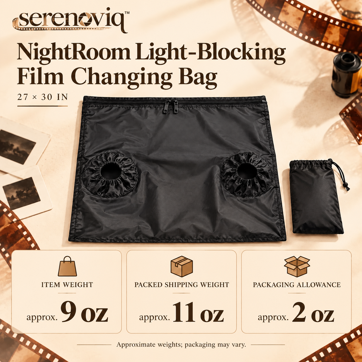 serenoviq™ NightRoom Light-Blocking Film Changing Bag, 27 × 30 in