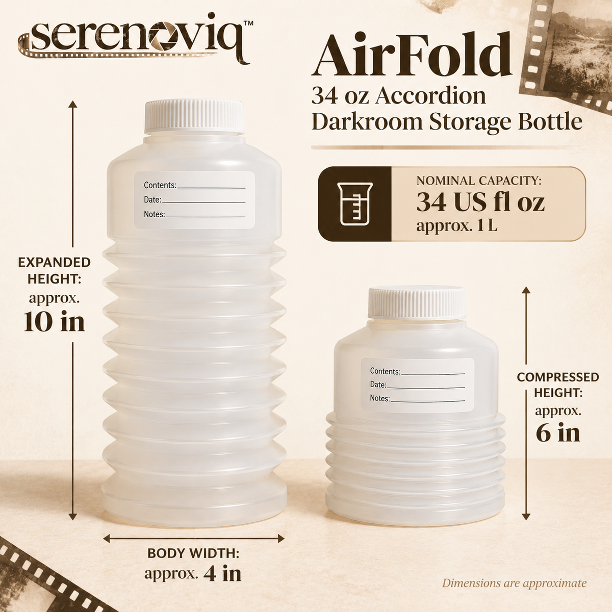 serenoviq™ AirFold 34 oz Accordion Darkroom Storage Bottle