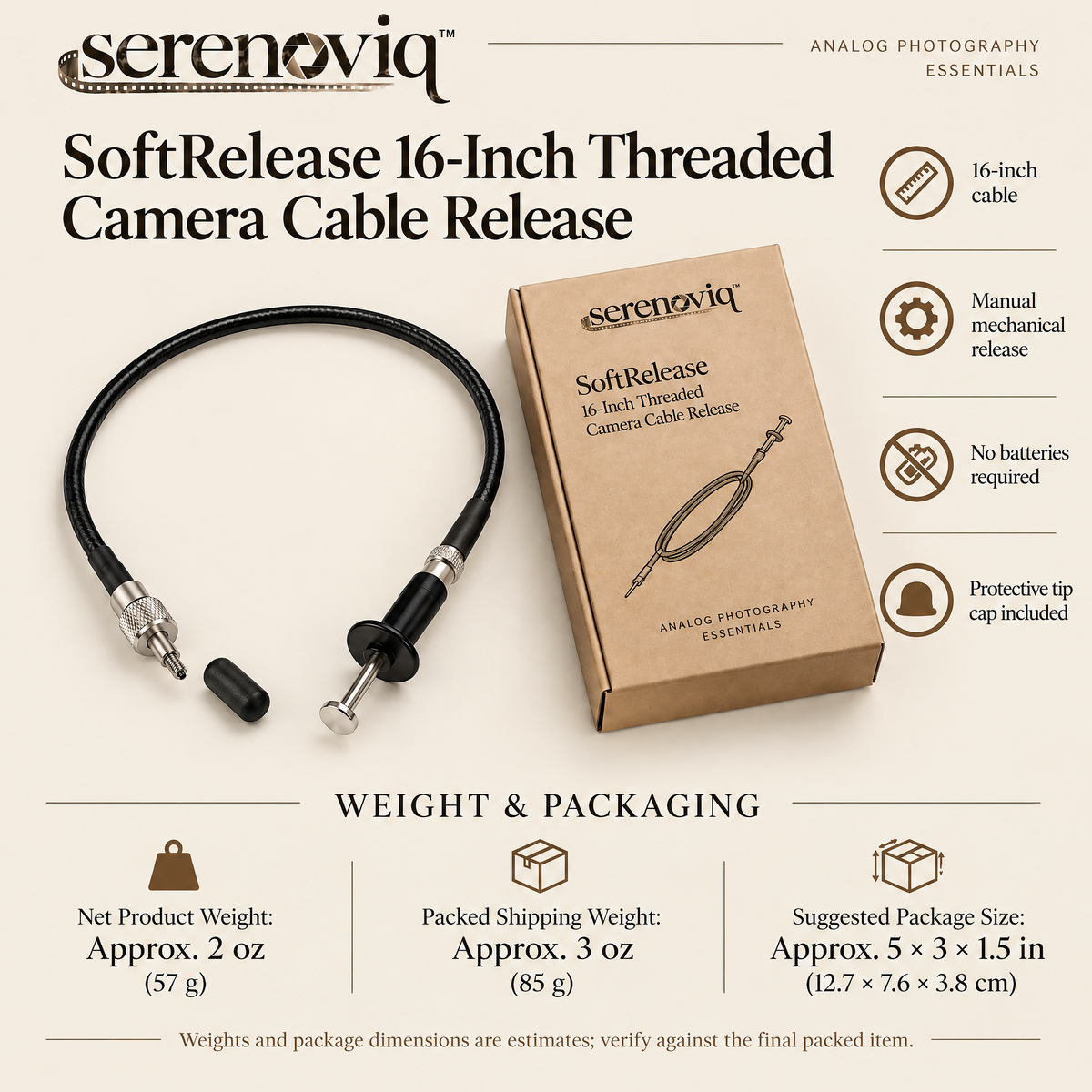serenoviq™ SoftRelease 16-Inch Threaded Camera Cable Release