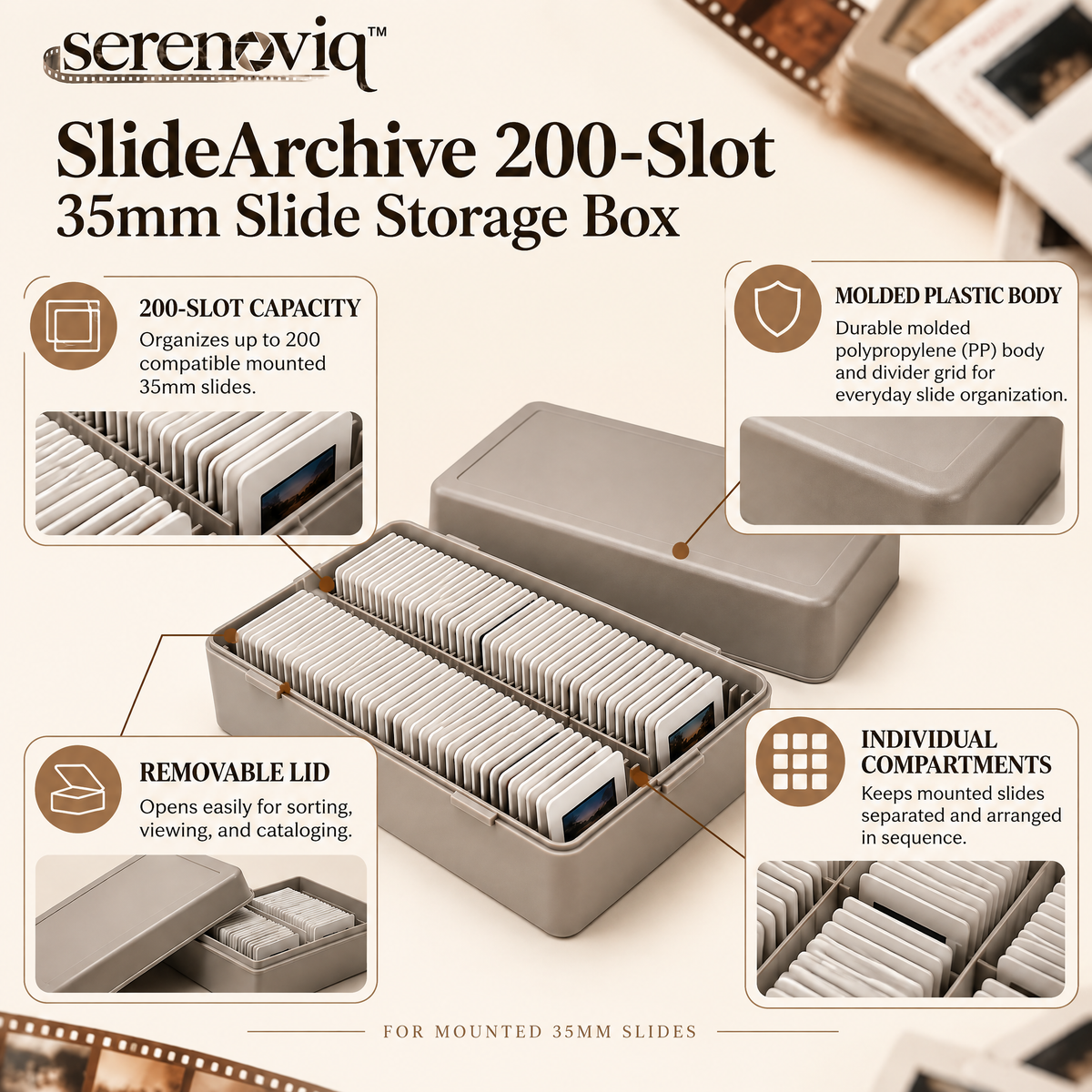 serenoviq™ SlideArchive 200-Slot 35mm Slide Storage Box