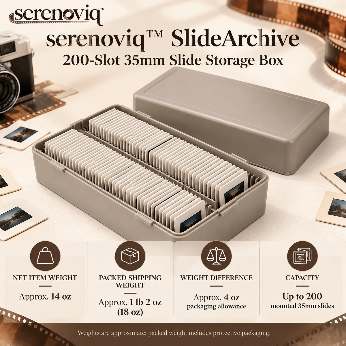 serenoviq™ SlideArchive 200-Slot 35mm Slide Storage Box