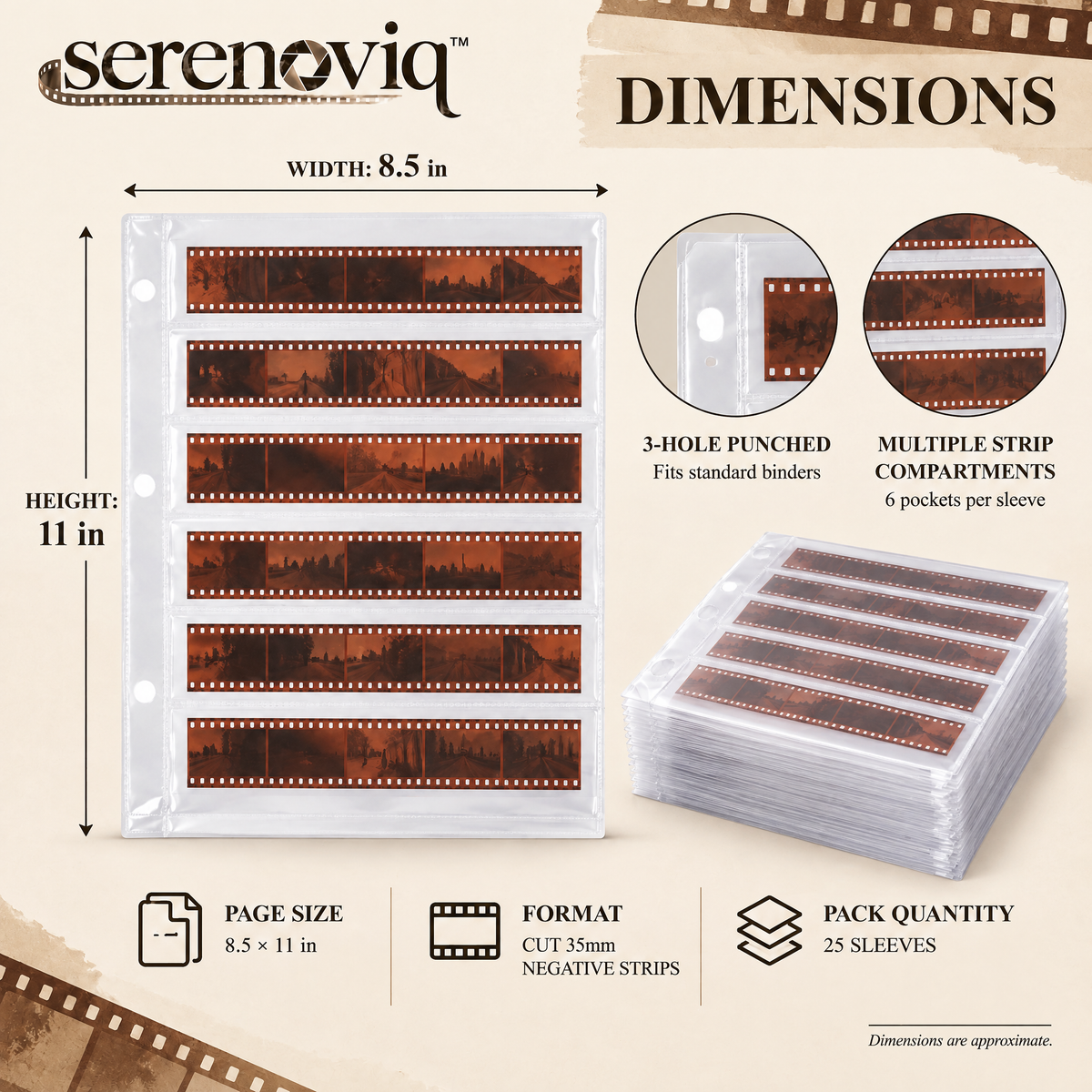serenoviq™ ArchiveLine 35mm Negative Sleeves, 25-Pack
