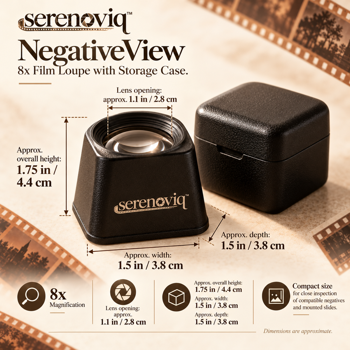 serenoviq™ NegativeView 8x Film Loupe with Storage Case